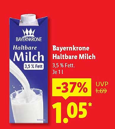 Bayernkrone Haltbare Milch 3,5% Fett - 1L