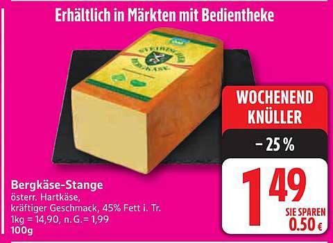 Bergkäse-Stange - 25% Rabatt auf österreichischen Hartkäse