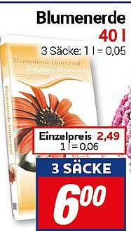 Blumenerde 40 l - 3 Säcke für 6,00 €