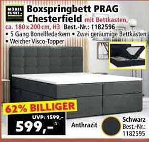 Boxspringbett PRAG Chesterfield mit Bettkasten, ca. 180 x 200 cm