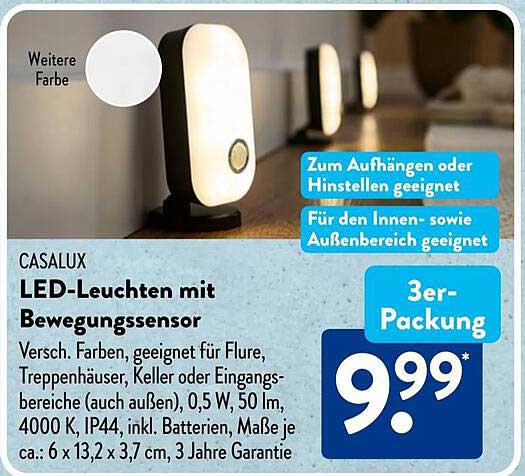 CASALUX LED-Leuchten mit Bewegungsmelder - 3er-Pack
