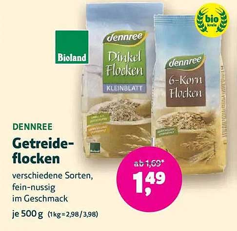 DENNREE Getreideflocken - Dinkel- und 6-Korn-Flocken