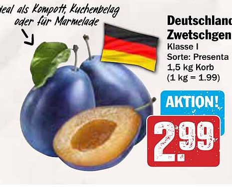 Deutschland Zwetschgen Klasse I - Sorte: Presenta 1,5 kg Korb