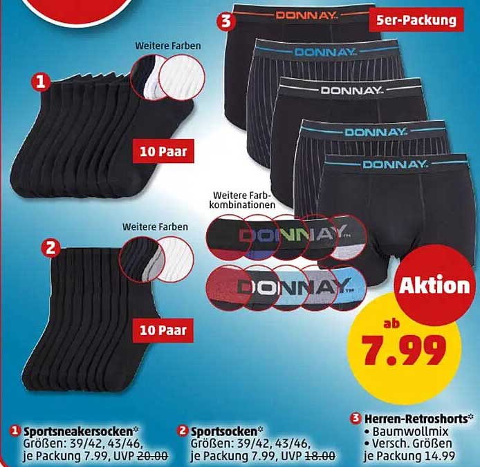 Donnay Herren-Modeartikel – 10 Paar Sportsocken oder Sneakersocken