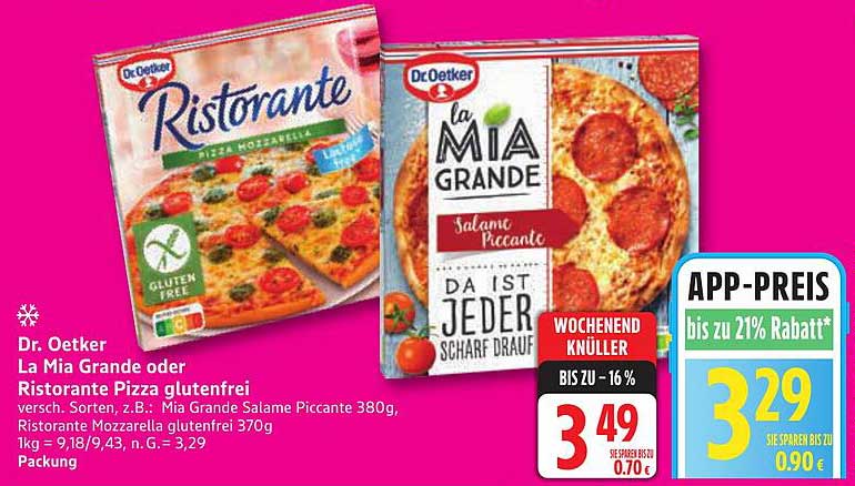 Dr. Oetker La Mia Grande oder Ristorante Pizza glutenfrei