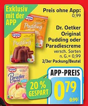 Dr. Oetker Original Pudding oder Paradiescreme, 2/3er Packung