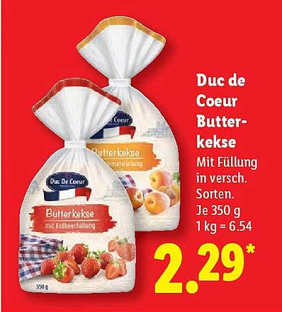 Duc de Coeur Butterkekse mit Füllung in verschiedenen Sorten