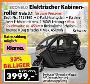 EconoLo Elektrischer Kabinenroller Nelo 3.1 für zwei Personen
