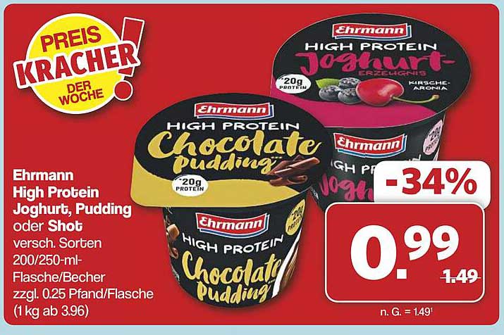 Ehrmann High Protein Joghurt, Pudding oder Shot versch. Sorten 200/250-ml-Flasche/Becher