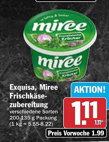 Exquisa, Miree Frischkäsezubereitung verschiedene Sorten 200-135 g