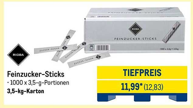 Feinzucker-Sticks - 1000 x 3,5-g-Portionen im 3,5-kg-Karton von RIOBA