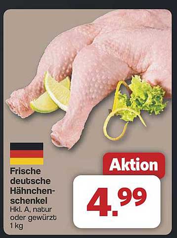 Frische deutsche Hähnchenschenkel Hkl. A, natur oder gewürzt, 1 kg