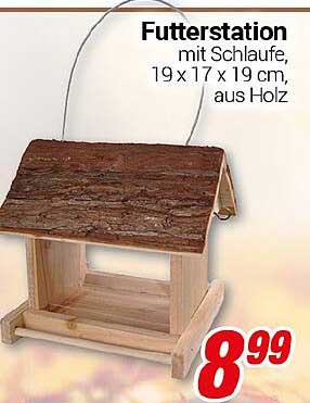 Futterstation mit Schlaufe, 19 x 17 x 19 cm, aus Holz