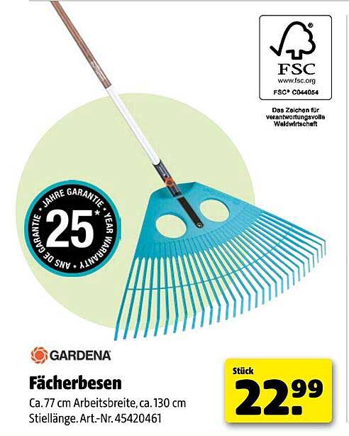 Gardena Fächerbesen 77 cm mit 25 Jahren Garantie