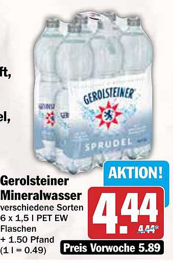 Gerolsteiner Mineralwasser 6 x 1,5 l PET EW Flaschen