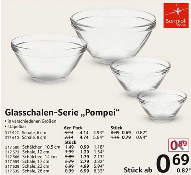 Glas-Schalen-Serie "Pompei" von Bormioli Rocco
