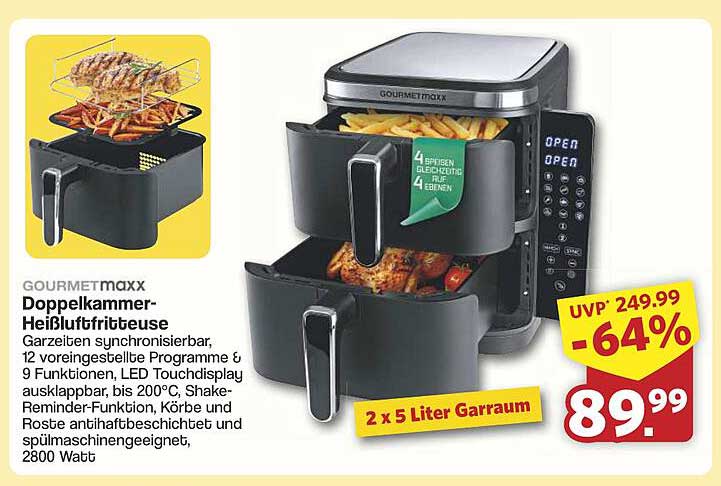 GOURMETmaxx Doppelkammer-Heißluftfritteuse