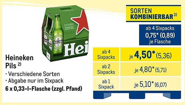 Heineken Pils 6 x 0,33-l-Flasche (zzgl. Pfand)