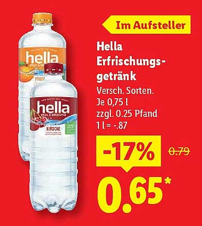 Hella Erfrischungsgetränk 0,75 l - Verschiedene Sorten