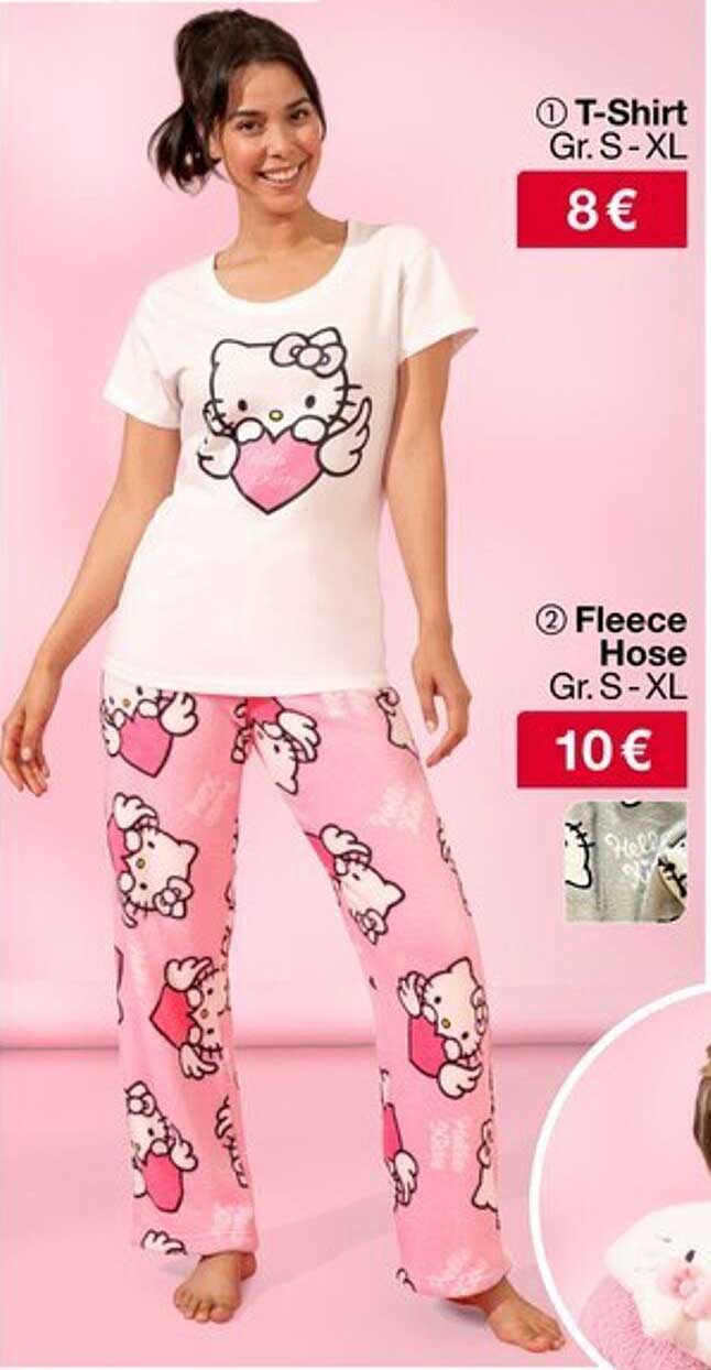 Hello Kitty T-Shirt und Fleece Hose - Gemütliche Schlafmode für Ihr Zuhause