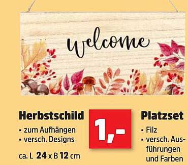 Herbstschild und Platzset - Willkommen in der bunten Jahreszeit!