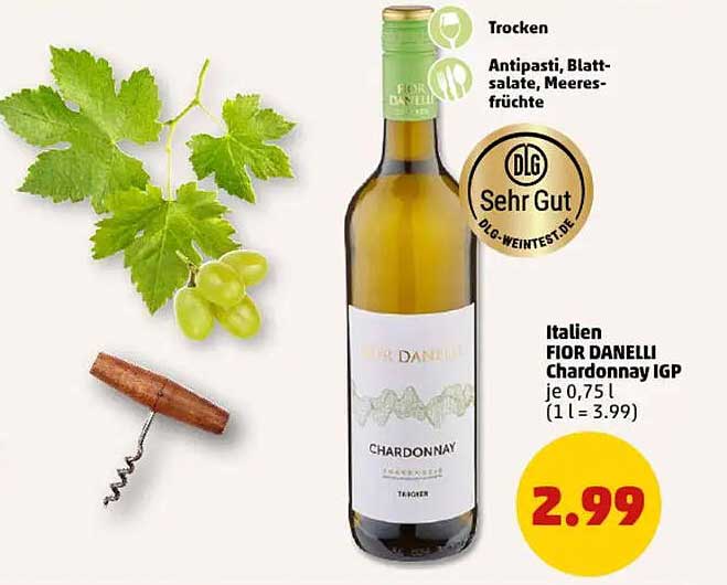 Italien FIOR DANELLI Chardonnay IGP je 0,75 l (1 l = 3,99)