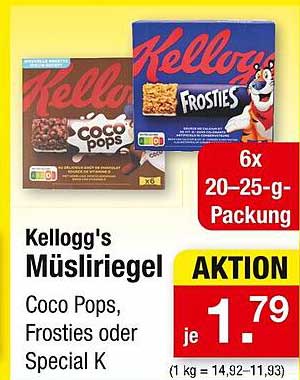 Kellogg's Müsliriegel: Coco Pops, Frosties oder Special K
