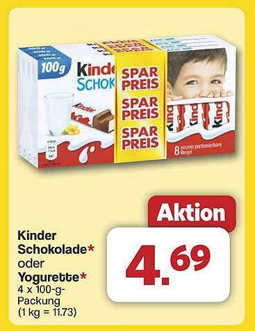 Kinder Schokolade* oder Joghurette* - 4 x 100-g-Packung