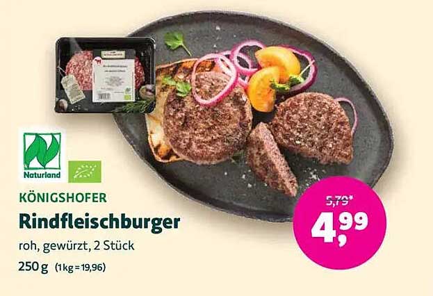 KÖNIGSHOFER Rindfleischburger roh, gewürzt, 2 Stück, 250 g