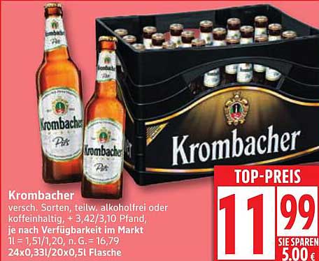 Krombacher Bier - 24 Flaschen à 0,33 l für nur 11,99 €