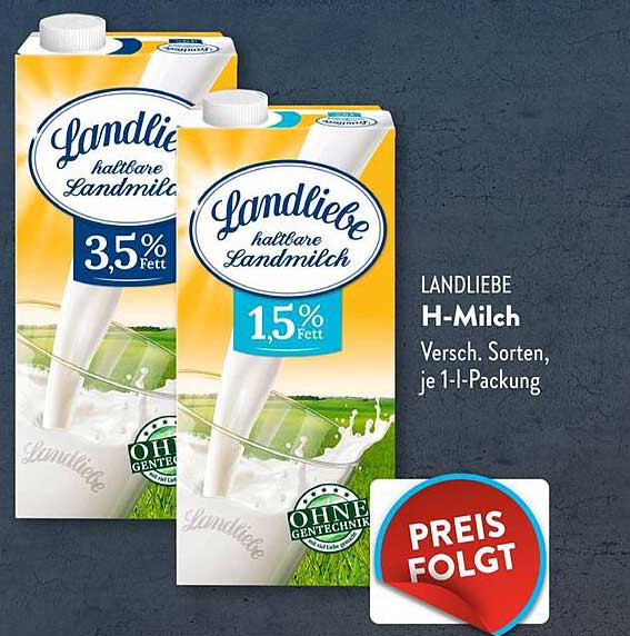 Landliebe H-Milch 1-l-Packung, verschiedene Sorten