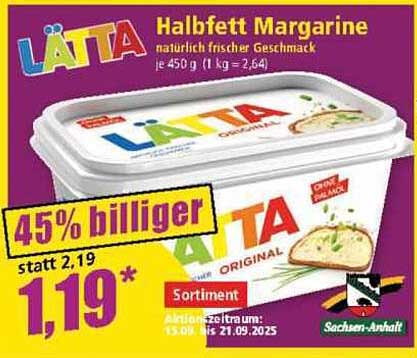 LÄTTA Halb fett Margarine 450 g günstig im Norma-Prospekt