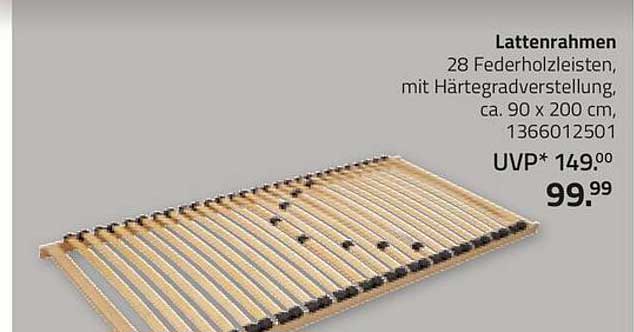 Lattenrahmen 28 Federholzleisten, mit Härtegradverstellung, ca. 90 x 200 cm