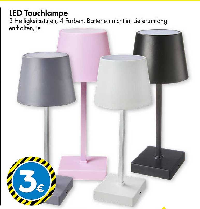 LED Touchlampe - 3 Helligkeitsstufen, 4 Farben