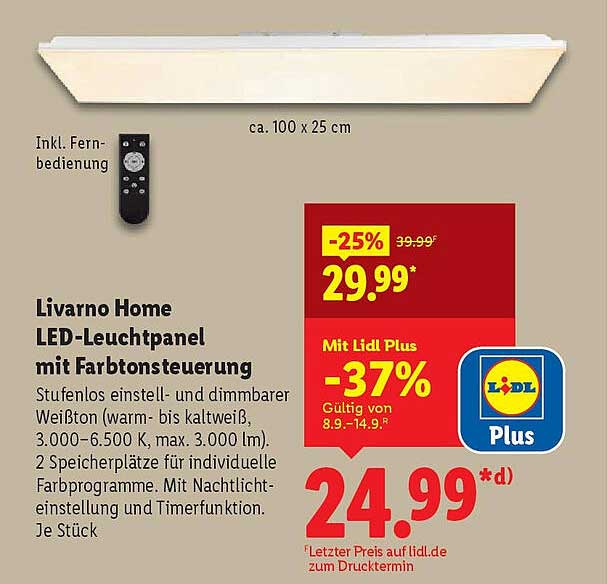 Livarno Home LED-Leuchtpanel mit Farbtonsteuerung