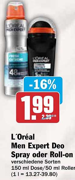 L'Oréal Men Expert Deo Spray oder Roll-on verschiedene Sorten