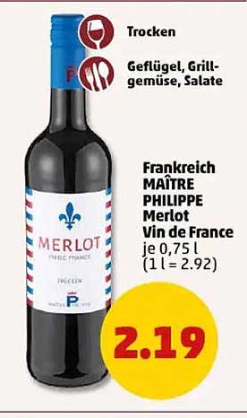 MAÎTRE PHILIPPE Merlot Vin de France, 0,75 l