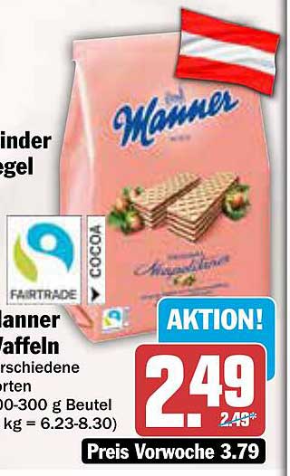 Manner Waffeln verschiedene Sorten 300 g Beutel