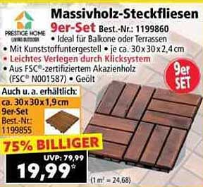 Massivholz-Steckfliesen 9er-Set