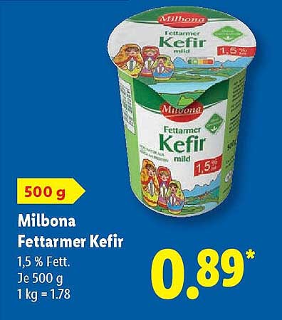 Milbona Fettarmer Kefir 500 g