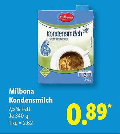 Milbona Kondensmilch 7,5% Fett, 340 g