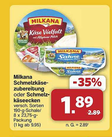 Milkana Schmelzkäsezubereitung oder Schmelzkäseecken