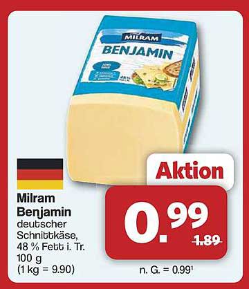 Milram Benjamin deutscher Schnittkäse, 48 % Fett i. Tr. 100 g