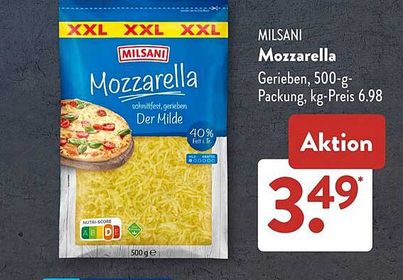 Milsani Mozzarella, gerieben, 500-g-Packung