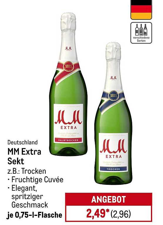 MM Extra Sekt - Halbtrocken und Trocken, 0,75 l-Flasche