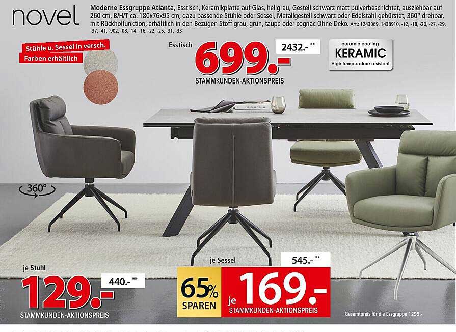 Moderne Essgruppe Atlanta mit Keramikplatten