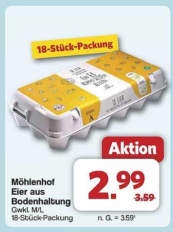 Möhlenhof Eier aus Bodenhaltung 18 Stück
