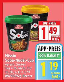 Nissin Soba-Nudel-Cup - verschiedene Sorten