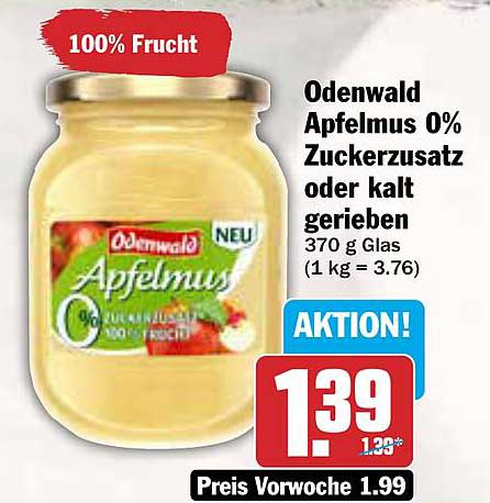Odenwald Apfelmus 0% Zuckerzusatz oder kalt gerieben