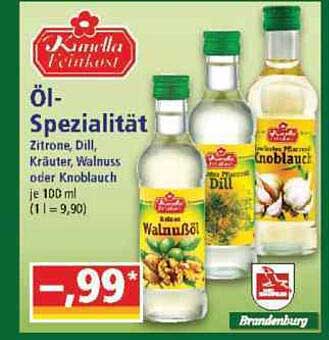 Öl-Spezialität: Zitrone, Dill, Kräuter, Walnuss oder Knoblauch
